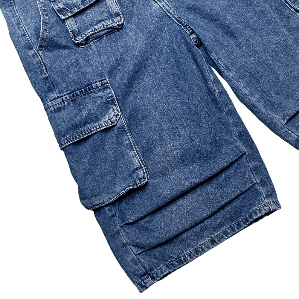 Blue Pleated Cargo Shorts - Picture 5 of 7